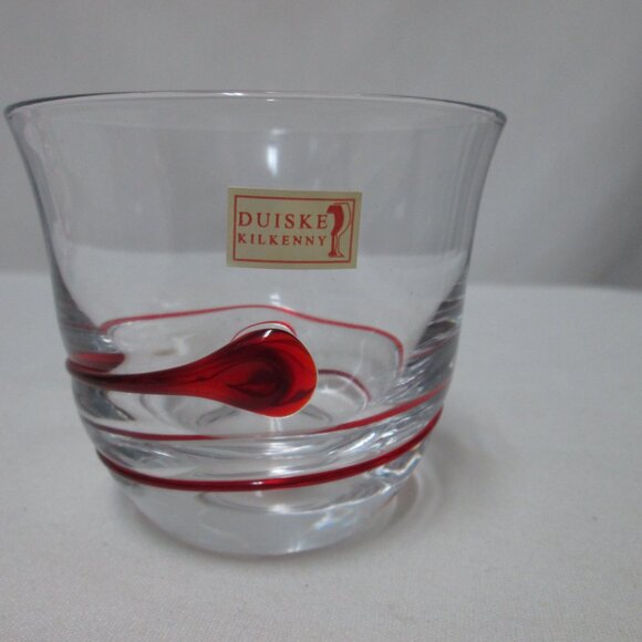 Duiske Kilkenny Irish hand cut glass red swirl votive candle holders Set 2 NEW - Picture 4 of 13